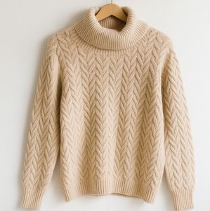 St. John’s Bay Cable Knit Turtleneck Sweater L | Cream Cozy Classic